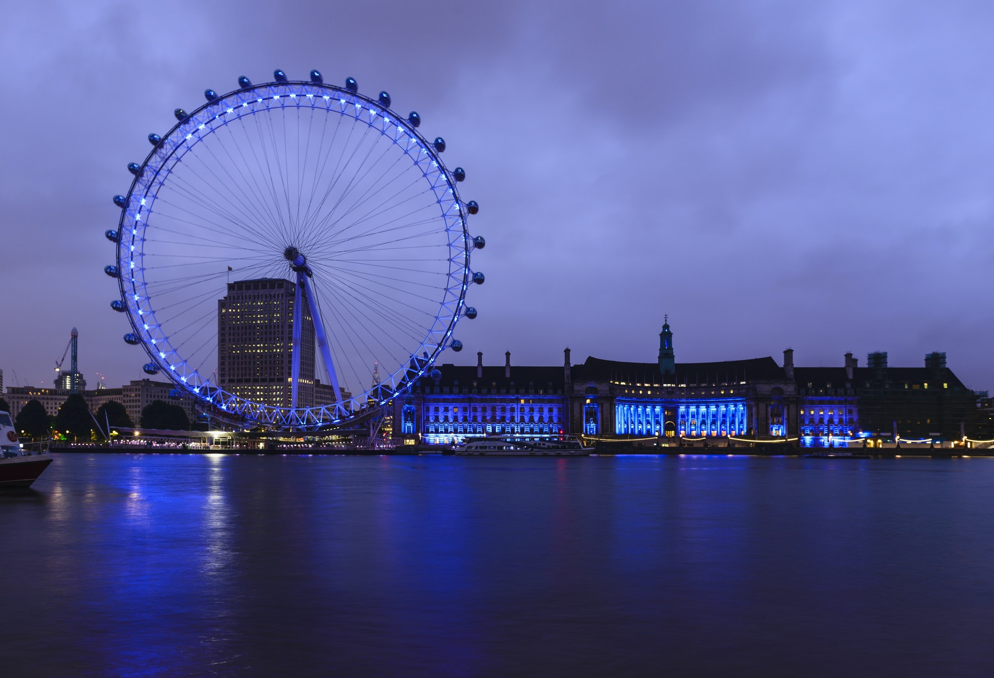 54877,London Eye and waterfront lit up at night, London, United Kingdom
